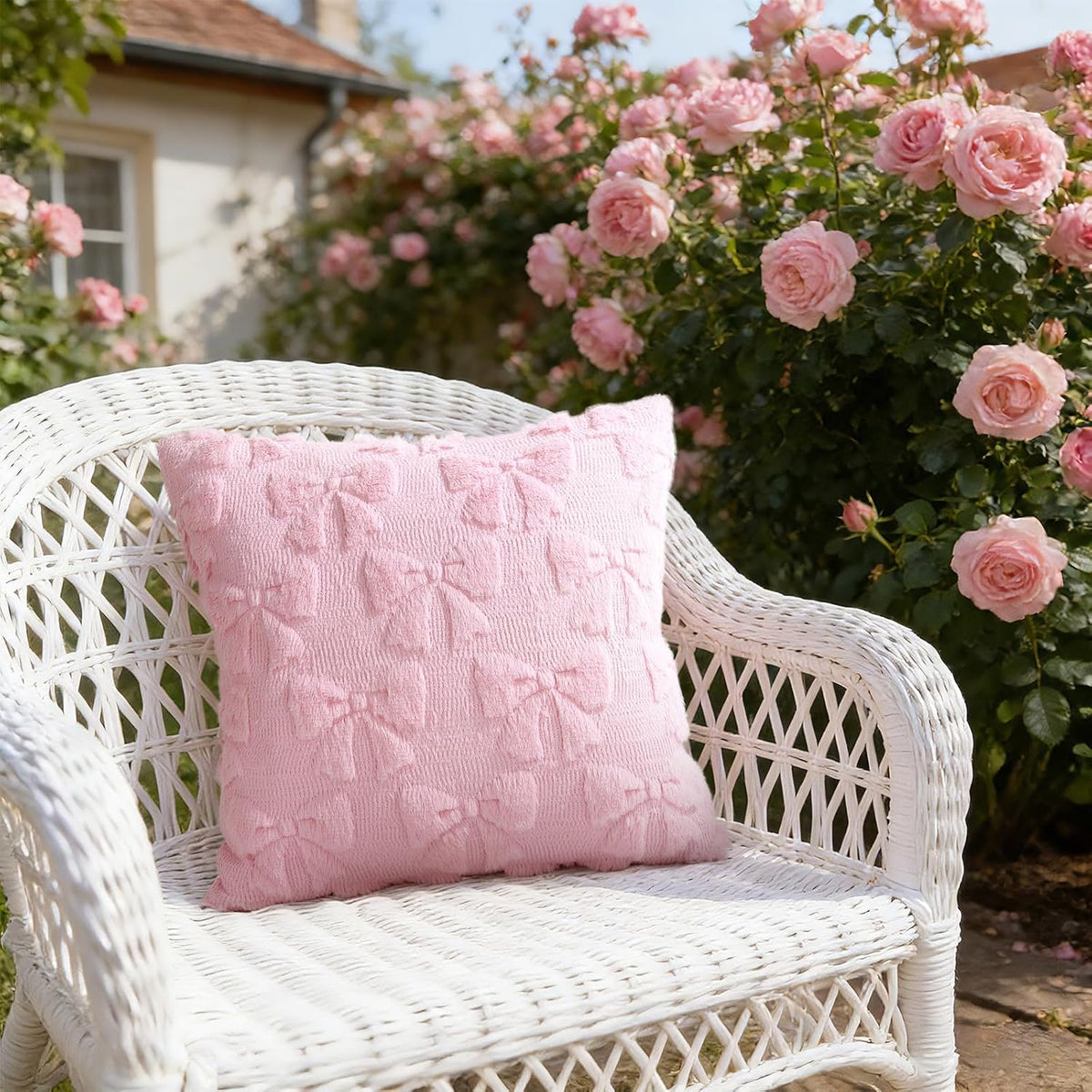 18x18 Set of 2 Pink Bow Plush Throw Pillow Cushion Covers