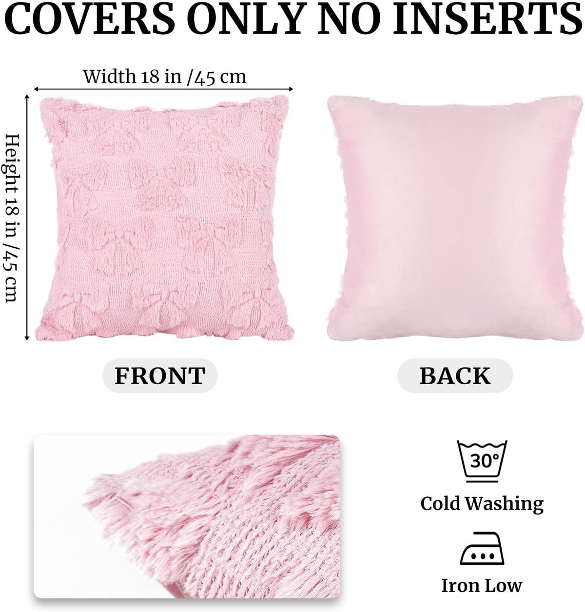 18x18 Set of 2 Pink Bow Plush Throw Pillow Cushion Covers
