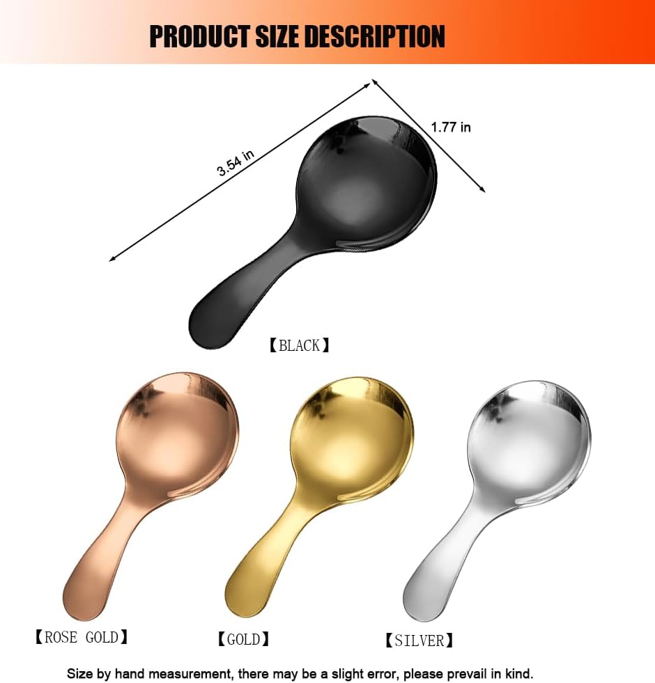 5PCS Short Handle Spoon, Stainless Steel Mini Spoons Thickened Small Round Spoon For Salt Condiments Dessert Tea Coffee (Rose Gold)
