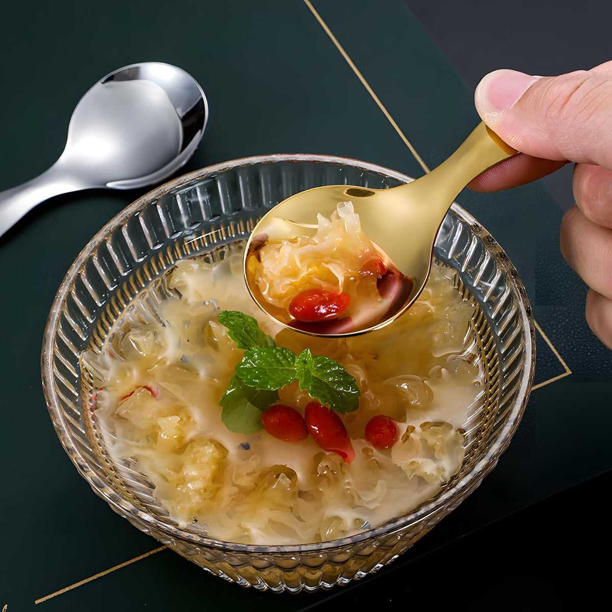 5PCS Short Handle Spoon, Stainless Steel Mini Spoons Thickened Small Round Spoon For Salt Condiments Dessert Tea Coffee (Rose Gold)