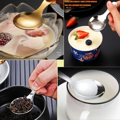 5PCS Short Handle Spoon, Stainless Steel Mini Spoons Thickened Small Round Spoon For Salt Condiments Dessert Tea Coffee (Rose Gold)