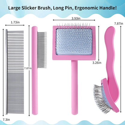 Pink Slicker Brush for Long Haired Dog Wooden Handle Coated Pins