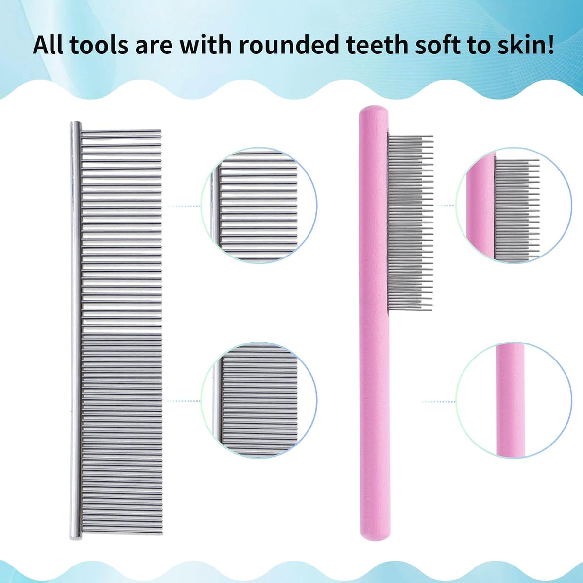 Pink Slicker Brush for Long Haired Dog Wooden Handle Coated Pins