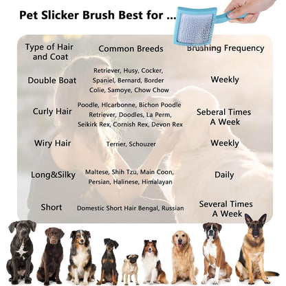 Pink Slicker Brush for Long Haired Dog Wooden Handle Coated Pins
