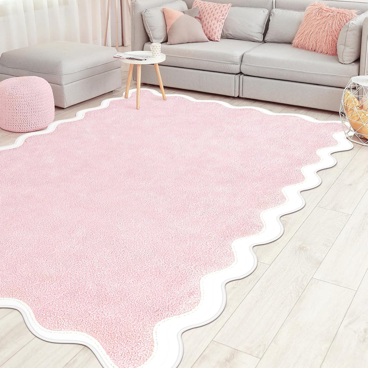 Pink Scalloped Area Runner Rugs 4 x 6 ft