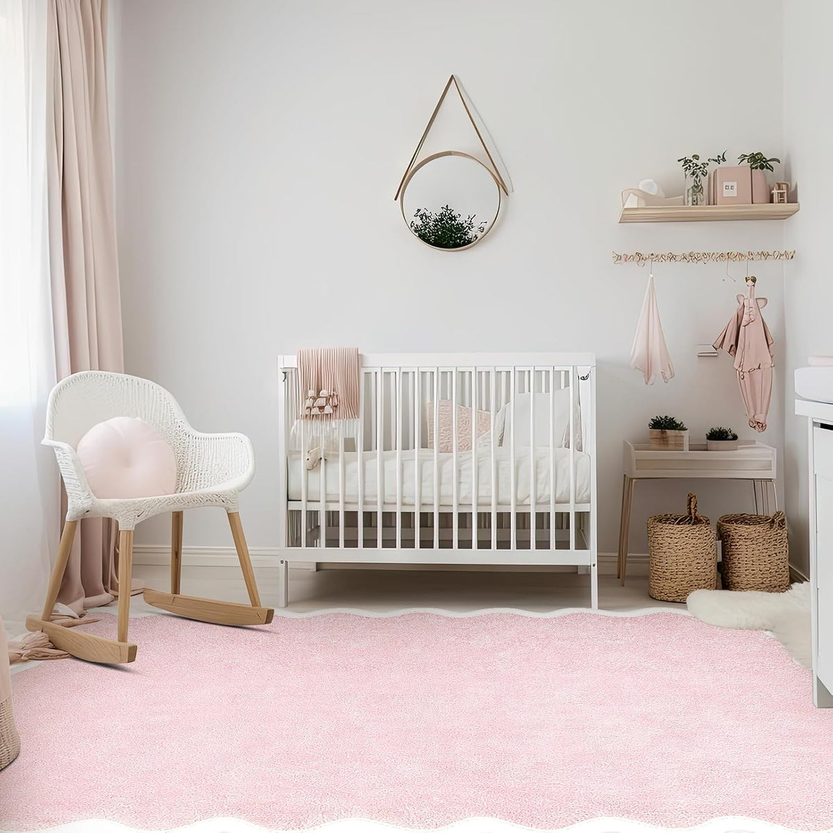 Pink Scalloped Area Runner Rugs 4 x 6 ft