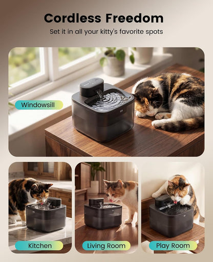 oneisall Wireless Cat Water Fountain: 74oz/2.2L Cordless Pet Water Fountains, 4000mAh Battery Operated Ultra-Quiet Integrated SilentFlow™ Pump for Cats Indoor, Automatic Cat Water Dispenser, BPA-Free