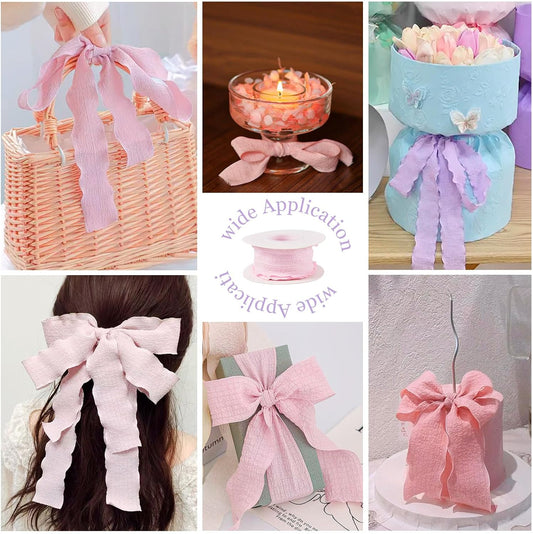 Beadthoven 20 Yards 1.57 Inch Wide Ruffled Ribbons Pastel Pink Purple Polyester Fabric Ribbon Decorative Ribbons for Gift Wrapping DIY Dress Hair Bows Flower Bouquets Wedding Birthday Decorations