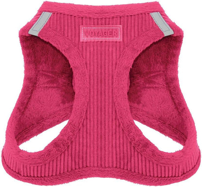 Best Pet Supplies - All Weather Plush, Reflective, No Pull Harness for Small, Medium Dogs, Cats - Secure with Hook & Loop Fastener, Buckle, Double D-Rings - Fuchsia Corduroy, S