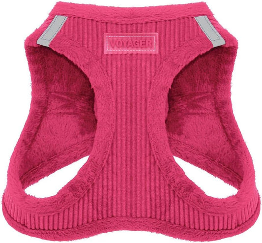 Best Pet Supplies - All Weather Plush, Reflective, No Pull Harness for Small, Medium Dogs, Cats - Secure with Hook & Loop Fastener, Buckle, Double D-Rings - Fuchsia Corduroy, S