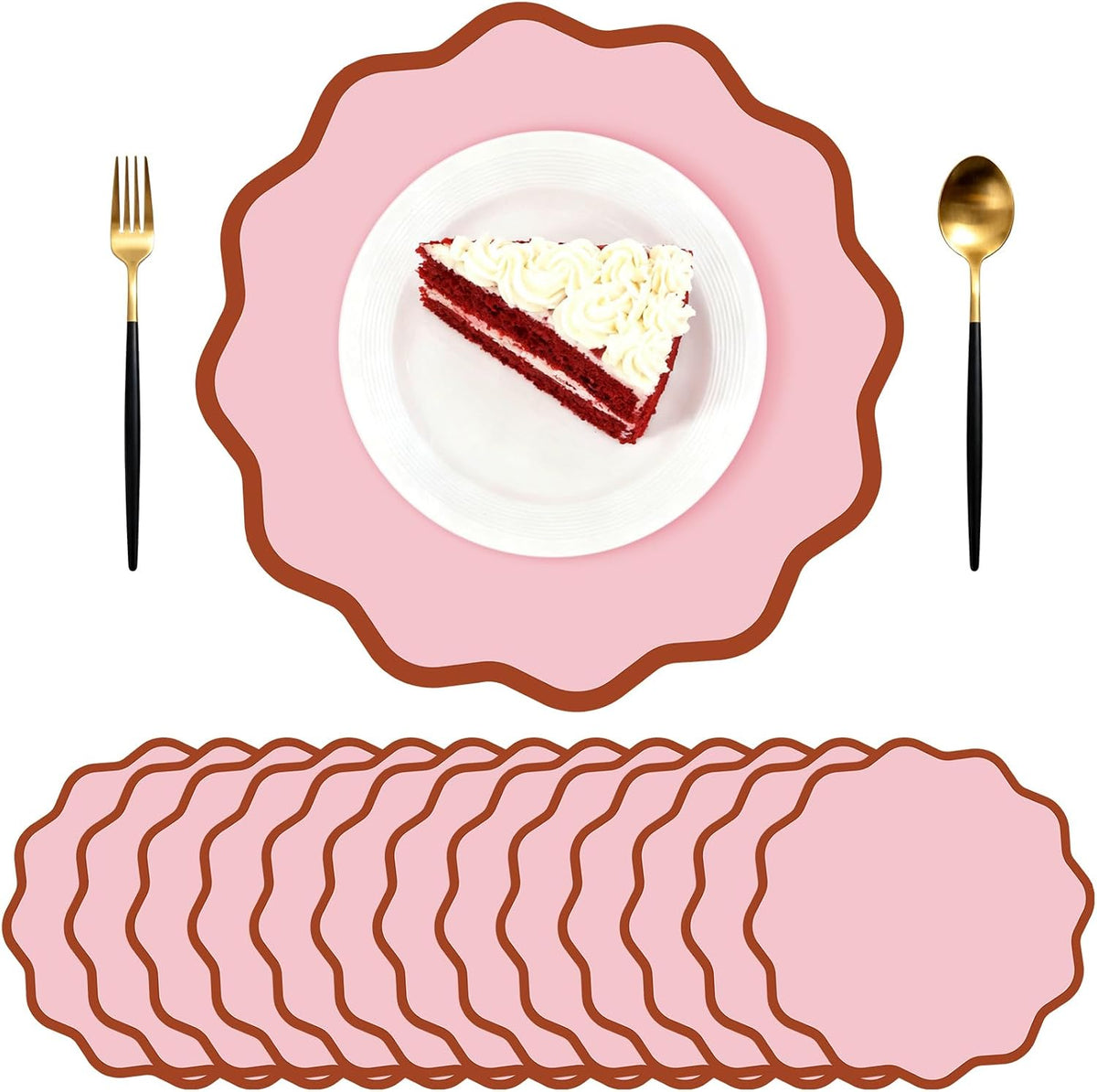 Scalloped Disposable Paper Placemats, 60 Pcs,13.5 Inch Round,Pink