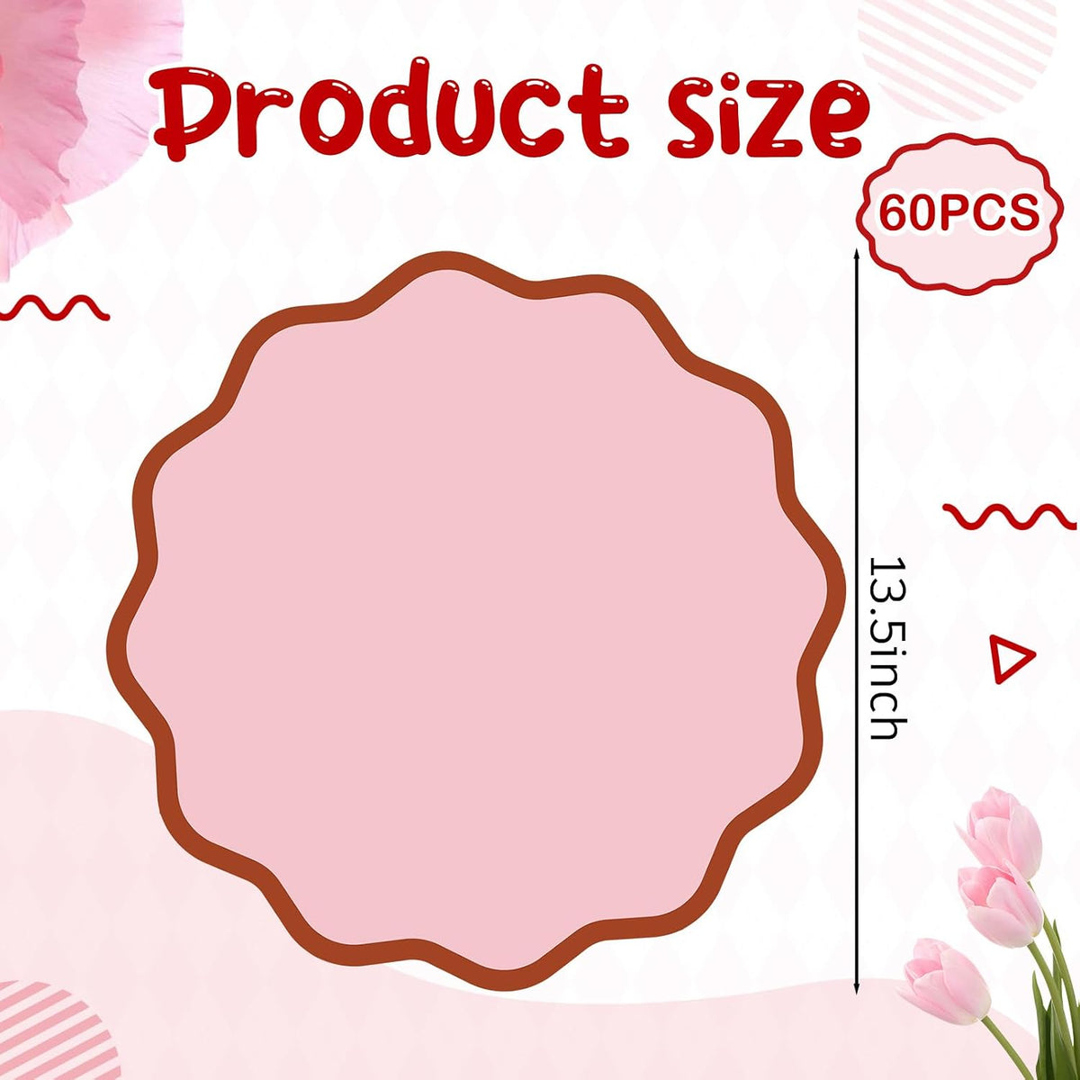 Scalloped Disposable Paper Placemats, 60 Pcs,13.5 Inch Round,Pink