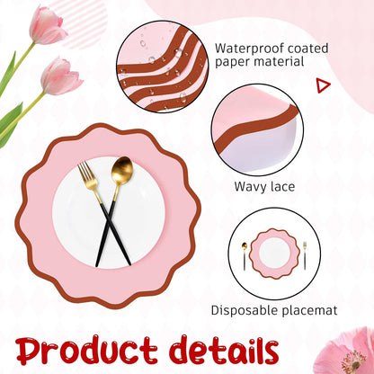 Scalloped Disposable Paper Placemats, 60 Pcs,13.5 Inch Round,Pink
