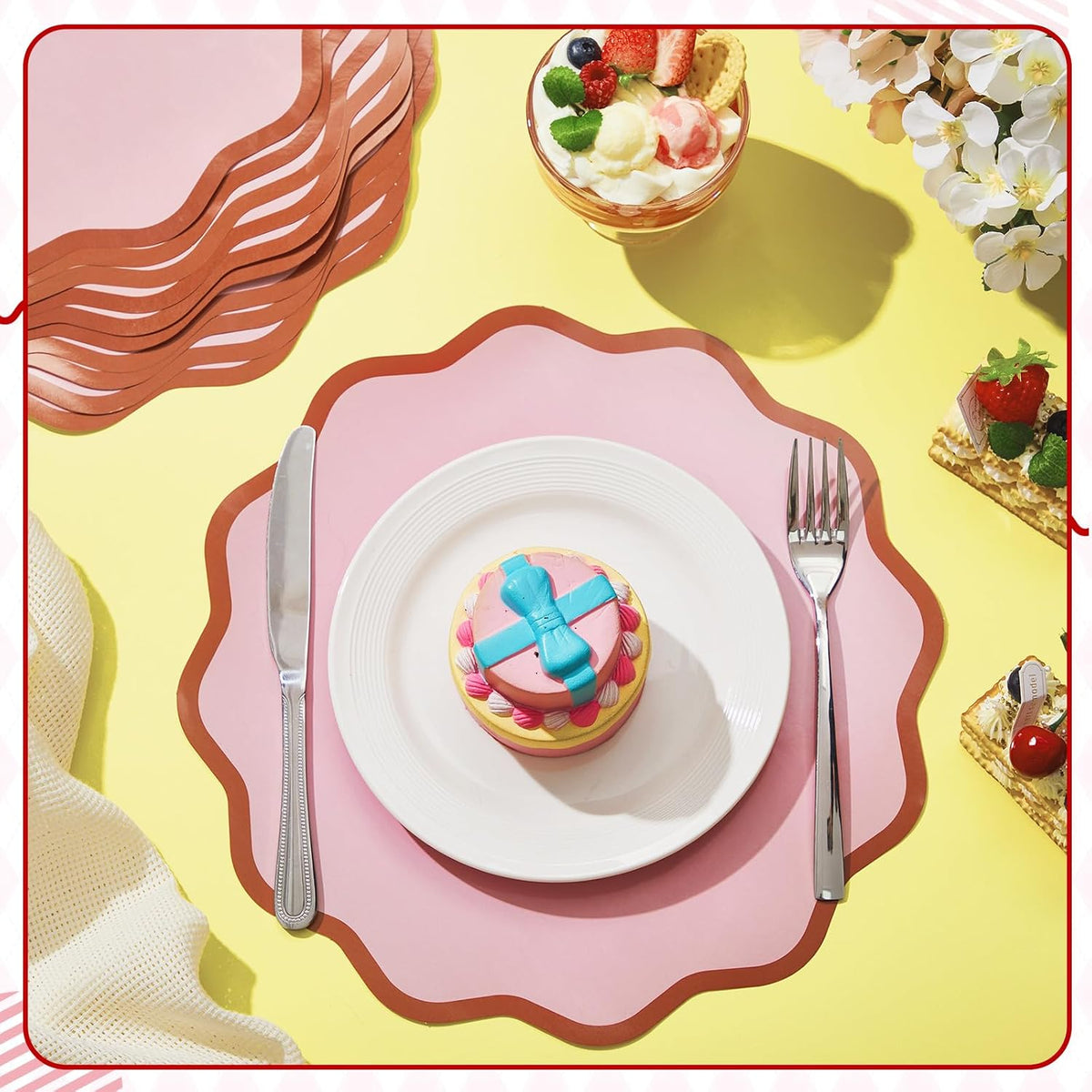 Scalloped Disposable Paper Placemats, 60 Pcs,13.5 Inch Round,Pink