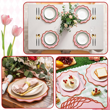 Scalloped Disposable Paper Placemats, 60 Pcs,13.5 Inch Round,Pink