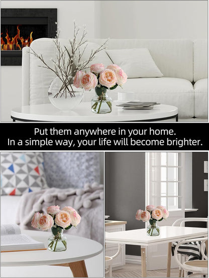 Fake Peonies with Vase, Pink Real Touch Peony Floral Arrangement