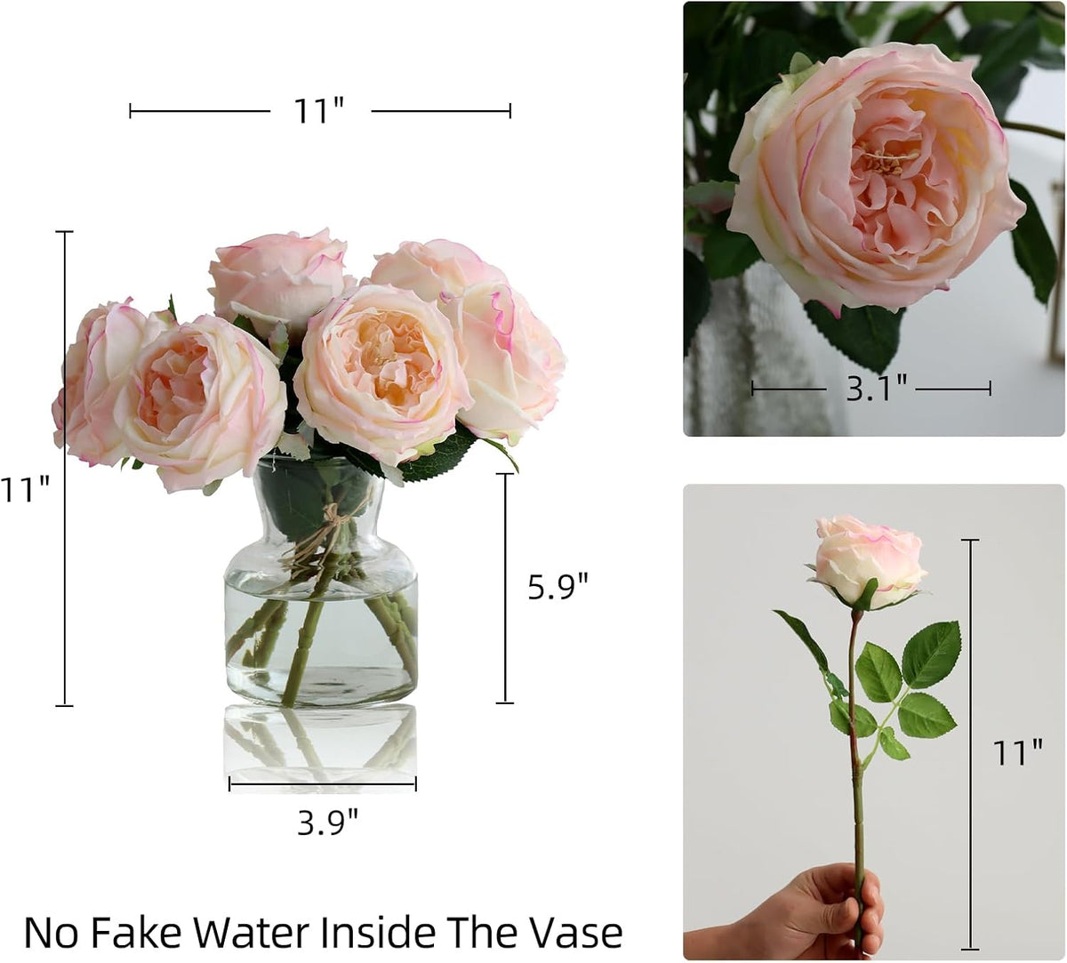 Fake Peonies with Vase, Pink Real Touch Peony Floral Arrangement