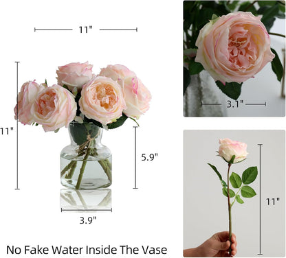 Fake Peonies with Vase, Pink Real Touch Peony Floral Arrangement