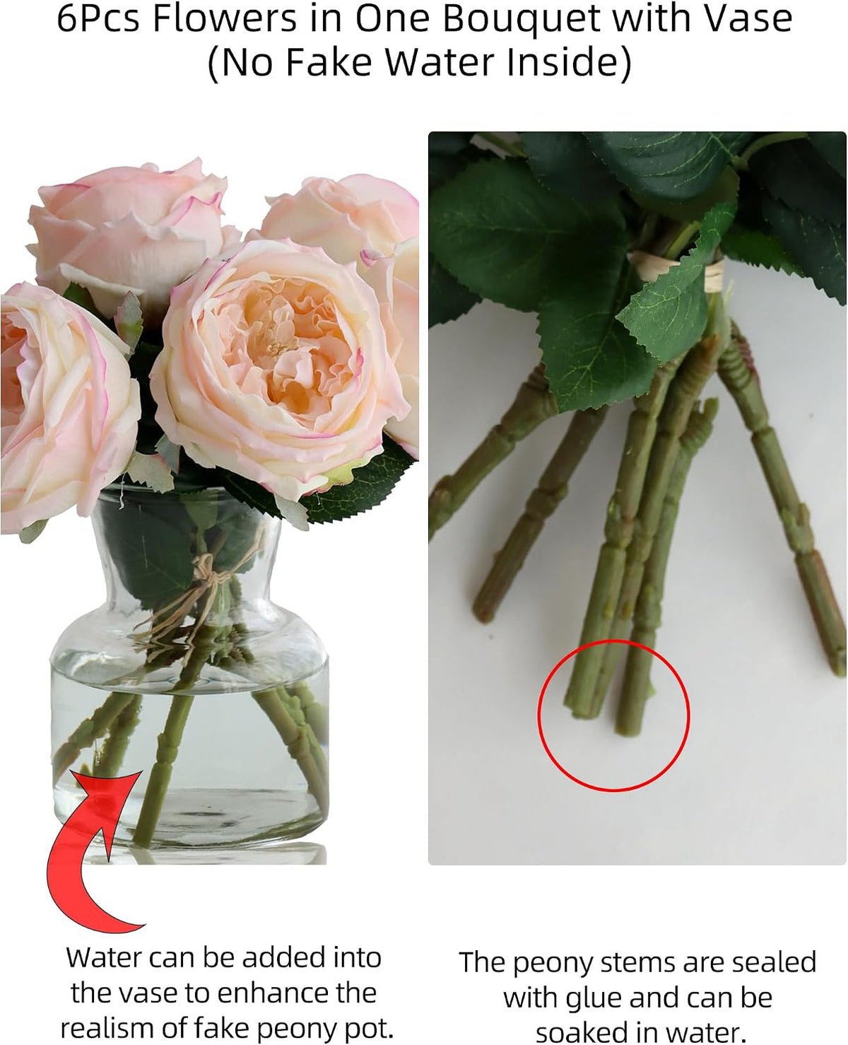 Fake Peonies with Vase, Pink Real Touch Peony Floral Arrangement