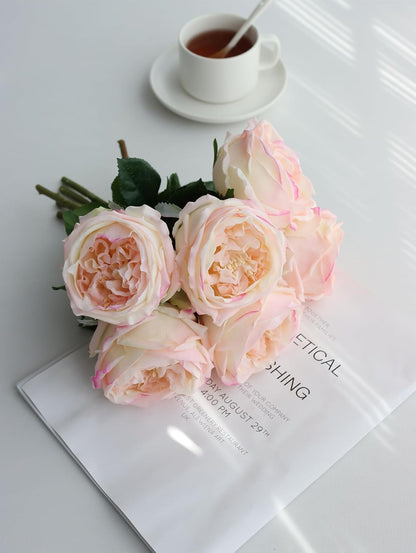 Fake Peonies with Vase, Pink Real Touch Peony Floral Arrangement
