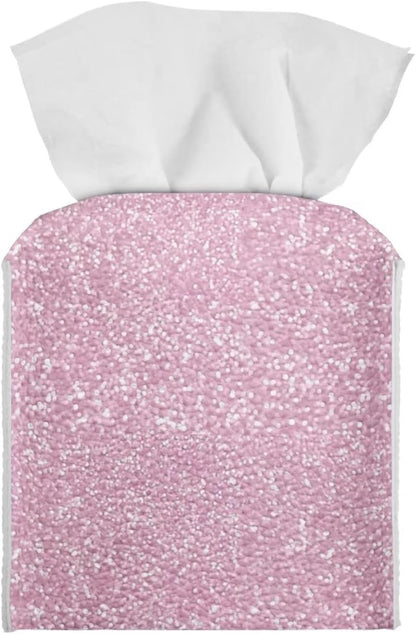 Rose Gold Print Tissue Box Cover Pink, Leather Square Tissue Box Holder for Decoration Facial Tissue Boxes with Bottom Belt