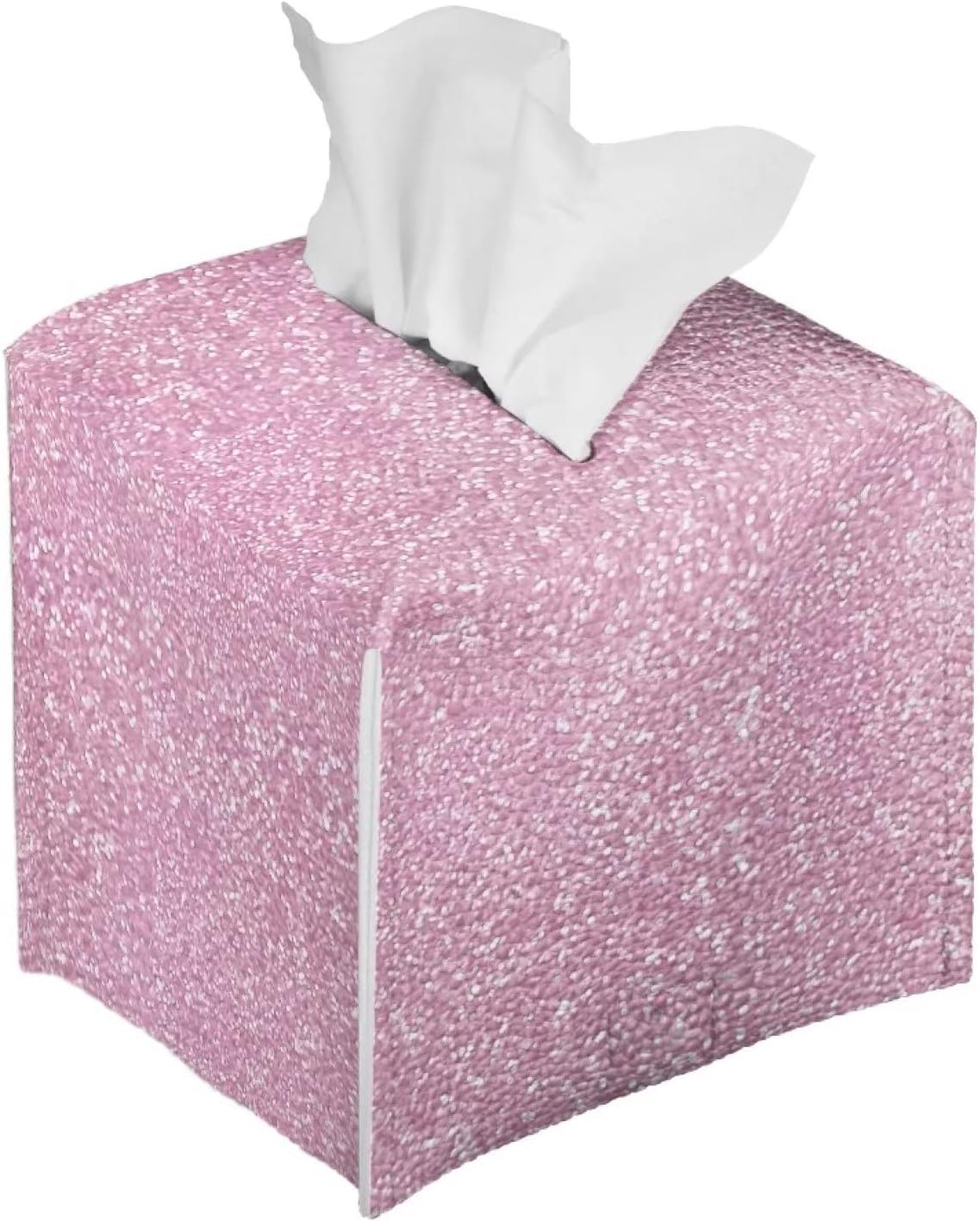 Rose Gold Print Tissue Box Cover Pink, Leather Square Tissue Box Holder for Decoration Facial Tissue Boxes with Bottom Belt