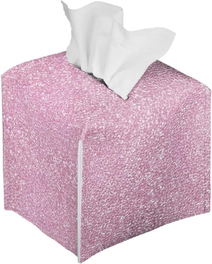 Rose Gold Print Tissue Box Cover Pink, Leather Square Tissue Box Holder for Decoration Facial Tissue Boxes with Bottom Belt