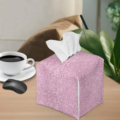 Rose Gold Print Tissue Box Cover Pink, Leather Square Tissue Box Holder for Decoration Facial Tissue Boxes with Bottom Belt
