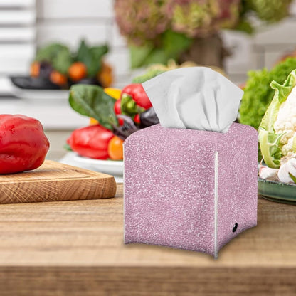 Rose Gold Print Tissue Box Cover Pink, Leather Square Tissue Box Holder for Decoration Facial Tissue Boxes with Bottom Belt