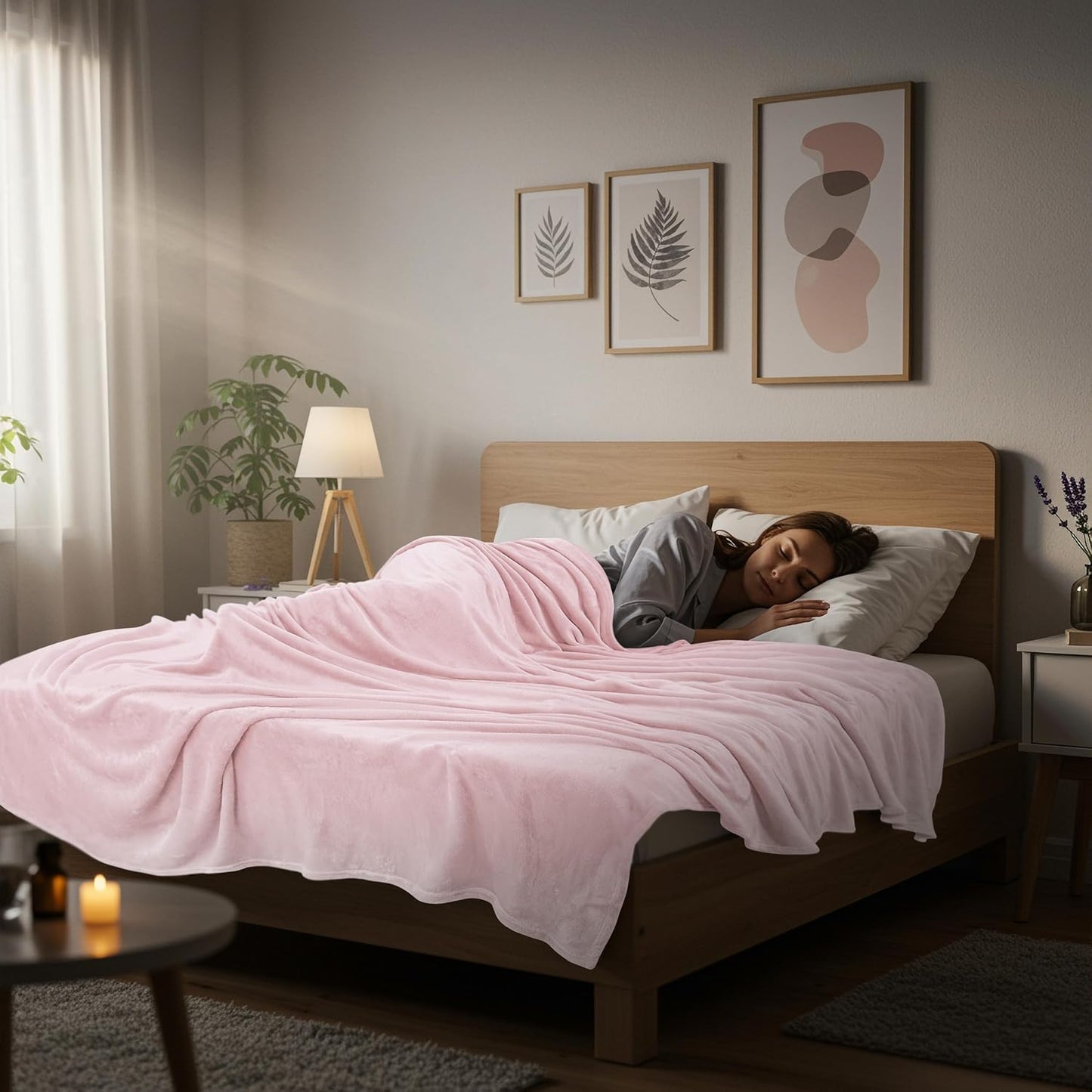 Fleece Blanket Twin Size Pink 300GSM Luxury Anti-Static Fuzzy Soft Microfiber Dorm Bed Blanket for Girls (60x80 Inch)