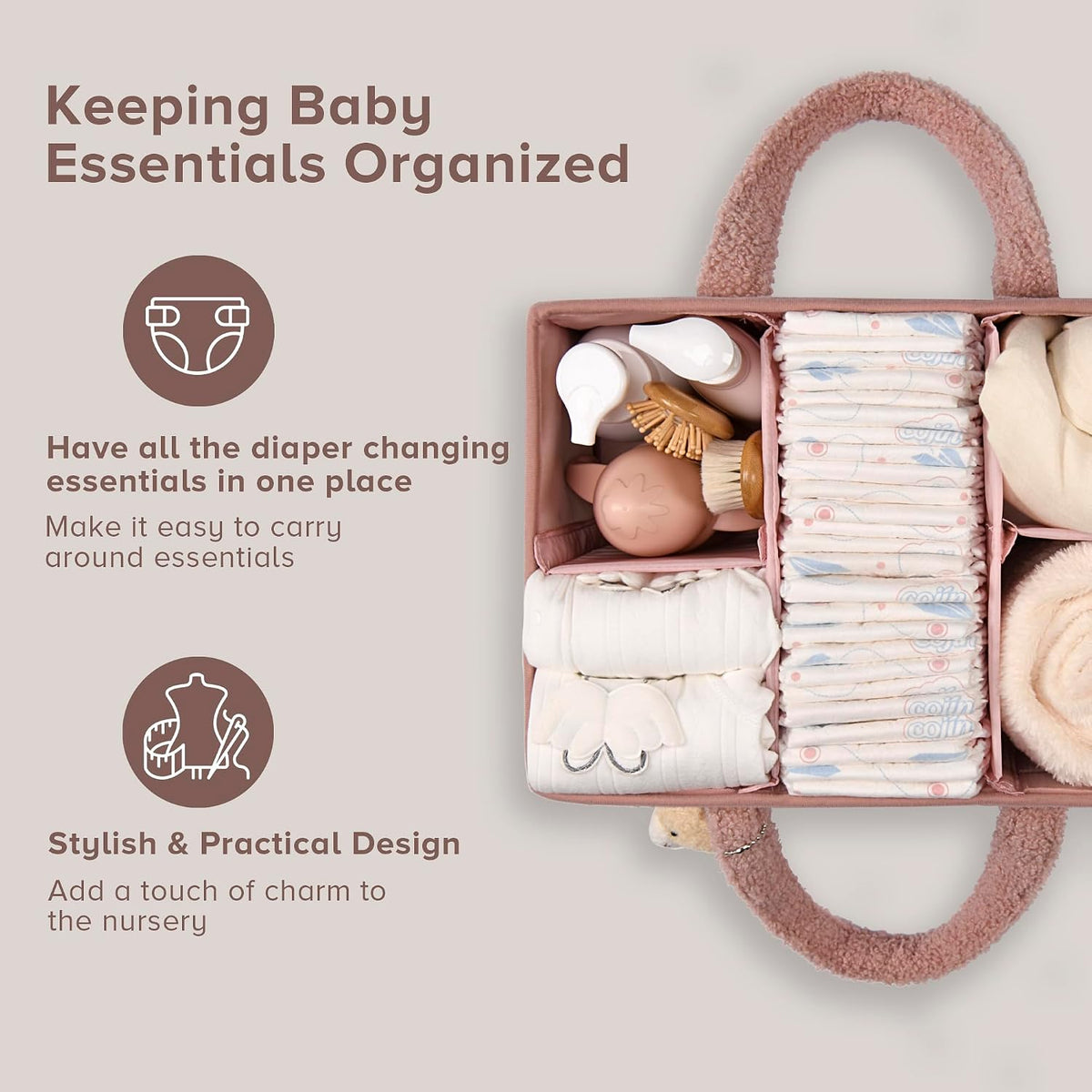 Baby Diaper Caddy Organizer with Handle, Boy & Girl Shower Gift Basket, Portable Diaper Storage Basket Bin for Wipes, Newborn Baby Essentials Registry Search Must Haves, Car Caddy Organizer