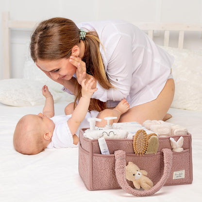 Baby Diaper Caddy Organizer with Handle, Boy & Girl Shower Gift Basket, Portable Diaper Storage Basket Bin for Wipes, Newborn Baby Essentials Registry Search Must Haves, Car Caddy Organizer
