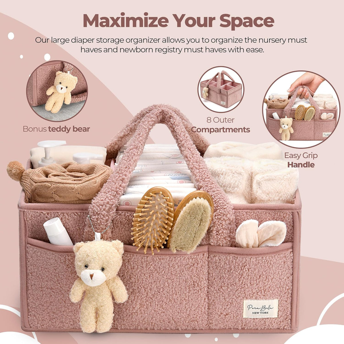 Baby Diaper Caddy Organizer with Handle, Boy & Girl Shower Gift Basket, Portable Diaper Storage Basket Bin for Wipes, Newborn Baby Essentials Registry Search Must Haves, Car Caddy Organizer