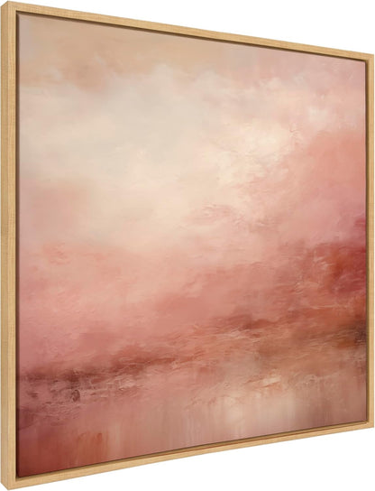 Sylvie Tonal Abstract Sun Kissed Pink and Peach Neutral Rose Tinted Ombre Framed Canvas Wall Art by The Creative Bunch Studio; 30x30 Natural; Modern Abstract Landscape Art for Wall