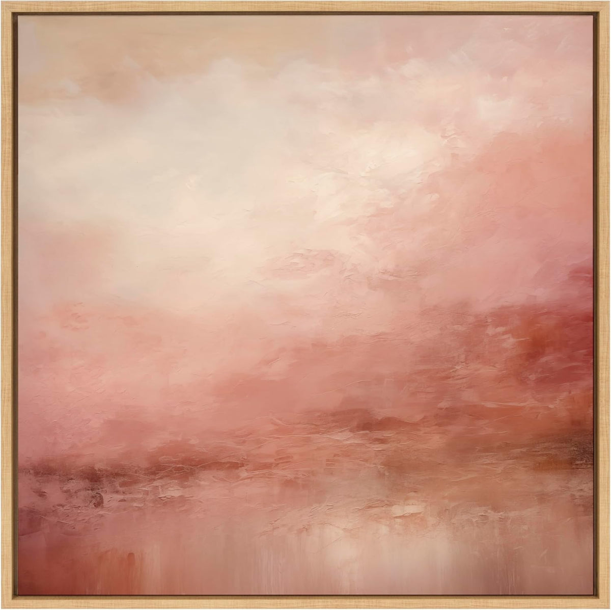 Sylvie Tonal Abstract Sun Kissed Pink and Peach Neutral Rose Tinted Ombre Framed Canvas Wall Art by The Creative Bunch Studio; 30x30 Natural; Modern Abstract Landscape Art for Wall