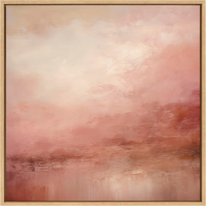 Sylvie Tonal Abstract Sun Kissed Pink and Peach Neutral Rose Tinted Ombre Framed Canvas Wall Art by The Creative Bunch Studio; 30x30 Natural; Modern Abstract Landscape Art for Wall