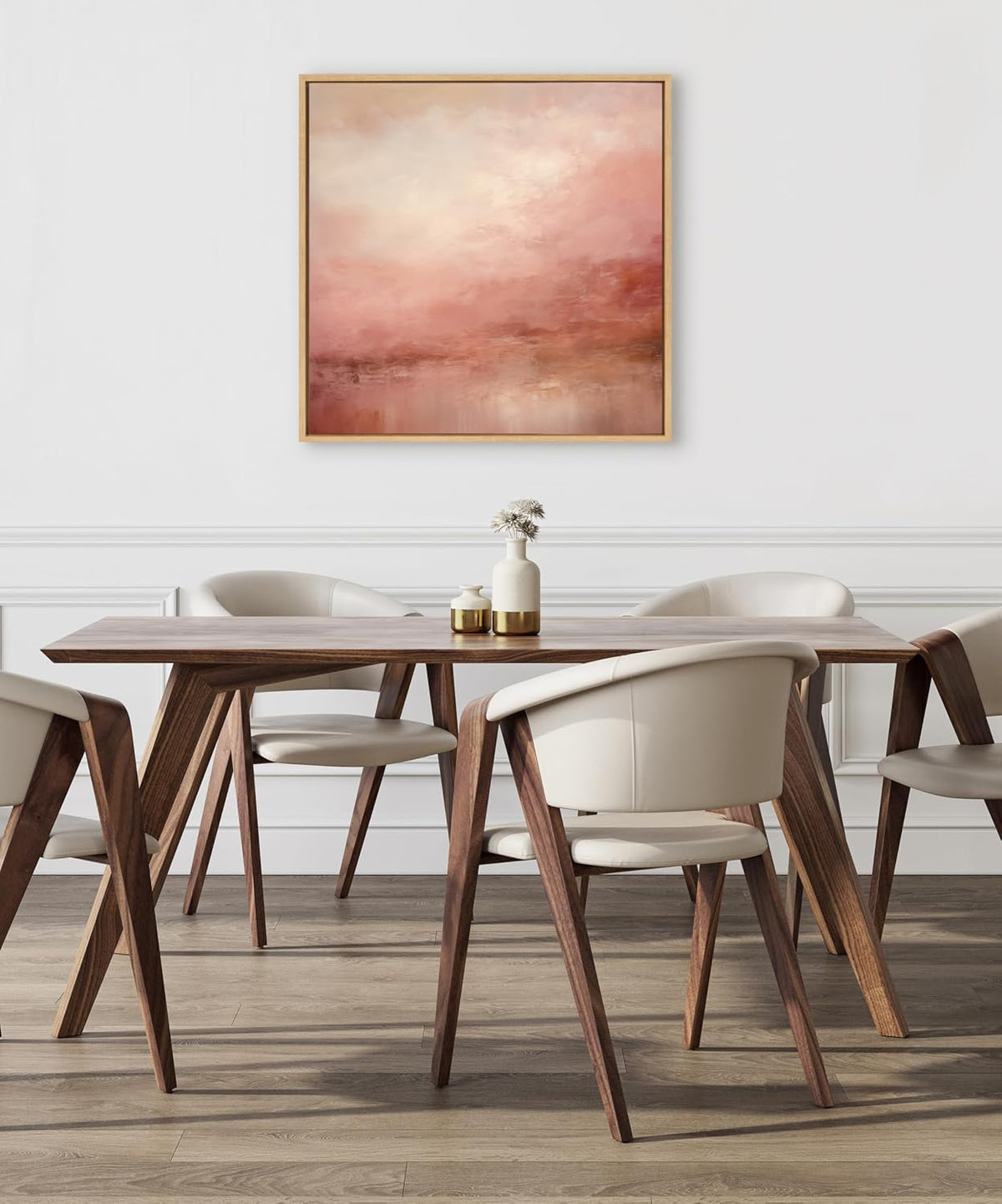 Sylvie Tonal Abstract Sun Kissed Pink and Peach Neutral Rose Tinted Ombre Framed Canvas Wall Art by The Creative Bunch Studio; 30x30 Natural; Modern Abstract Landscape Art for Wall