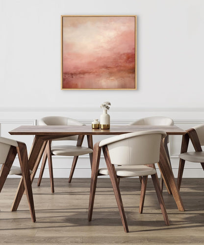 Sylvie Tonal Abstract Sun Kissed Pink and Peach Neutral Rose Tinted Ombre Framed Canvas Wall Art by The Creative Bunch Studio; 30x30 Natural; Modern Abstract Landscape Art for Wall