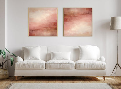 Sylvie Tonal Abstract Sun Kissed Pink and Peach Neutral Rose Tinted Ombre Framed Canvas Wall Art by The Creative Bunch Studio; 30x30 Natural; Modern Abstract Landscape Art for Wall
