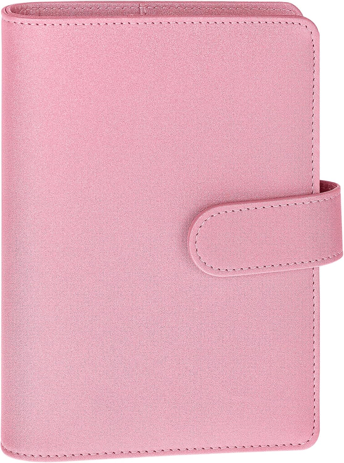 A6 Notebook Binder Refillable 6 Ring Budget Binder Cover for A6 Refill Paper, PU Leather Budget Planner Organizer with Magnetic Buckle, Loose Leaf Personal Planner, Glitter Pink
