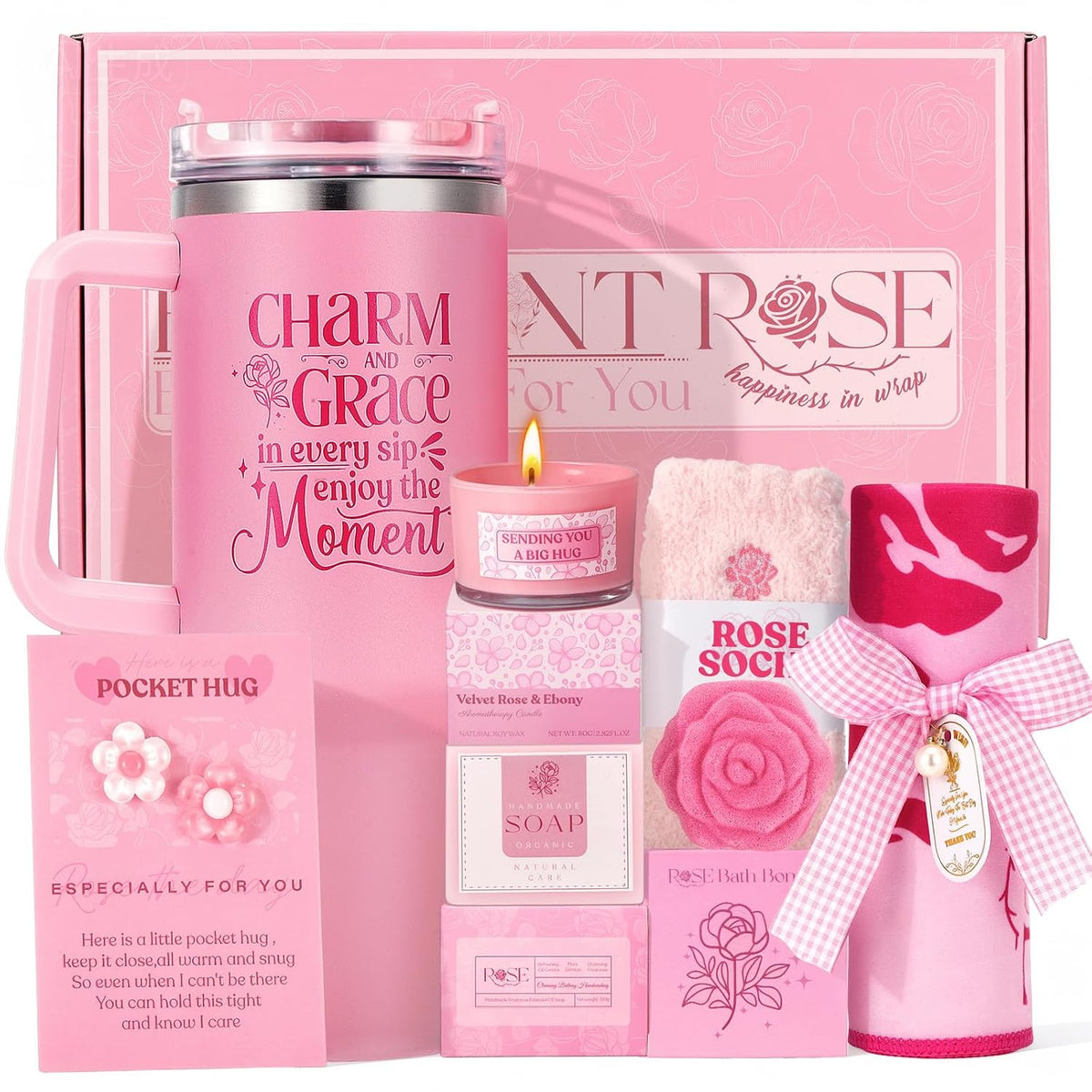 Pink Tumbler Gift Set Gift Box for Women, Birthday Gifts for Teen Girls