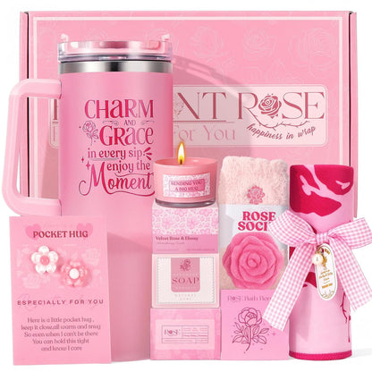 Pink Tumbler Gift Set Gift Box for Women, Birthday Gifts for Teen Girls