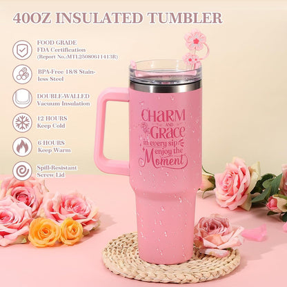 Pink Tumbler Gift Set Gift Box for Women, Birthday Gifts for Teen Girls