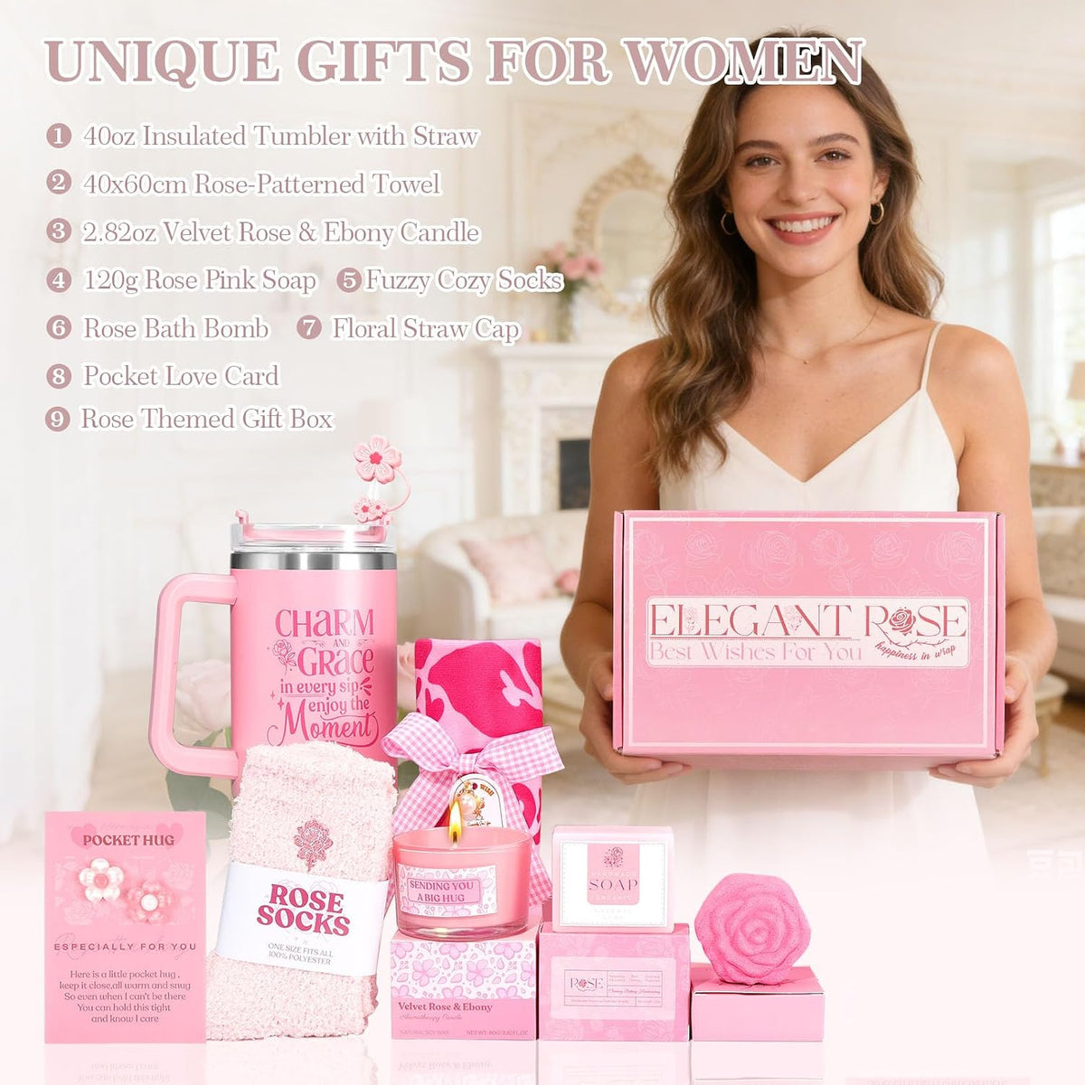 Pink Tumbler Gift Set Gift Box for Women, Birthday Gifts for Teen Girls