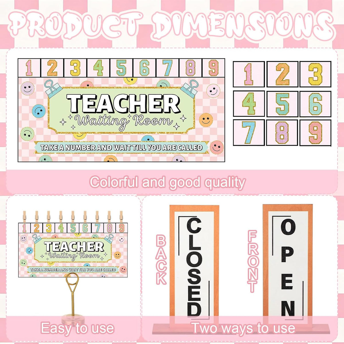 Poola 4 Pcs Classroom Waiting Room Chart Number Clips Open Closed Sign Cute