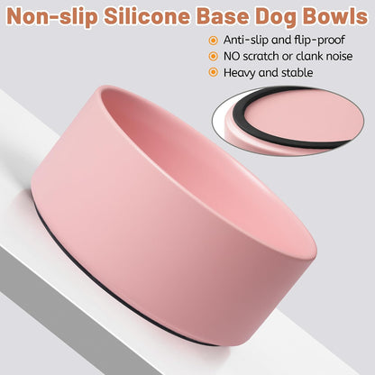 Dog Bowls, Non Slip Ceramic Dog Food and Water Bowl with Silicone Base, Heavy Pet Feeding Bowl for Puppies, Small and Medium Dogs (Pink, 6 Inches)