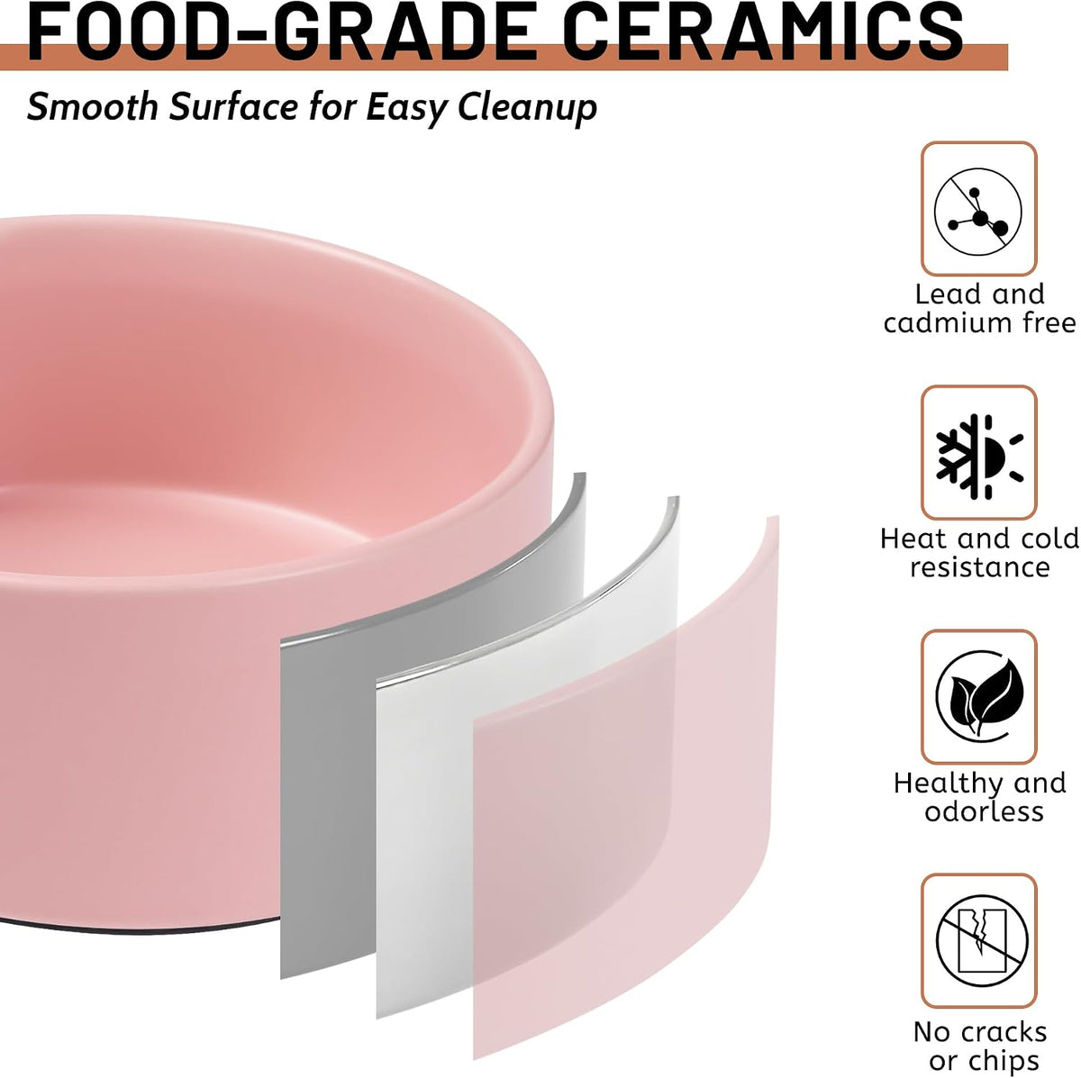 Dog Bowls, Non Slip Ceramic Dog Food and Water Bowl with Silicone Base, Heavy Pet Feeding Bowl for Puppies, Small and Medium Dogs (Pink, 6 Inches)