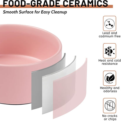 Dog Bowls, Non Slip Ceramic Dog Food and Water Bowl with Silicone Base, Heavy Pet Feeding Bowl for Puppies, Small and Medium Dogs (Pink, 6 Inches)