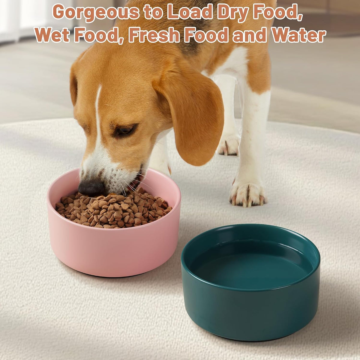 Dog Bowls, Non Slip Ceramic Dog Food and Water Bowl with Silicone Base, Heavy Pet Feeding Bowl for Puppies, Small and Medium Dogs (Pink, 6 Inches)