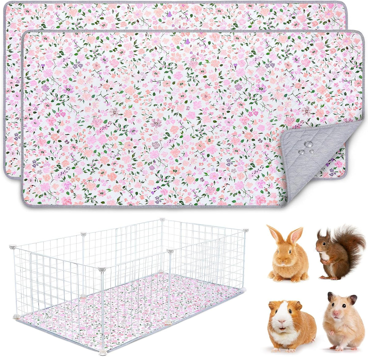 2 Pack Washable Guinea Pig Cage Liner, Waterproof Bedding